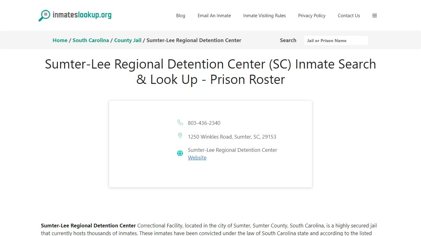 Sumter-Lee Regional Detention Center (SC) Inmate Search & Look Up ...